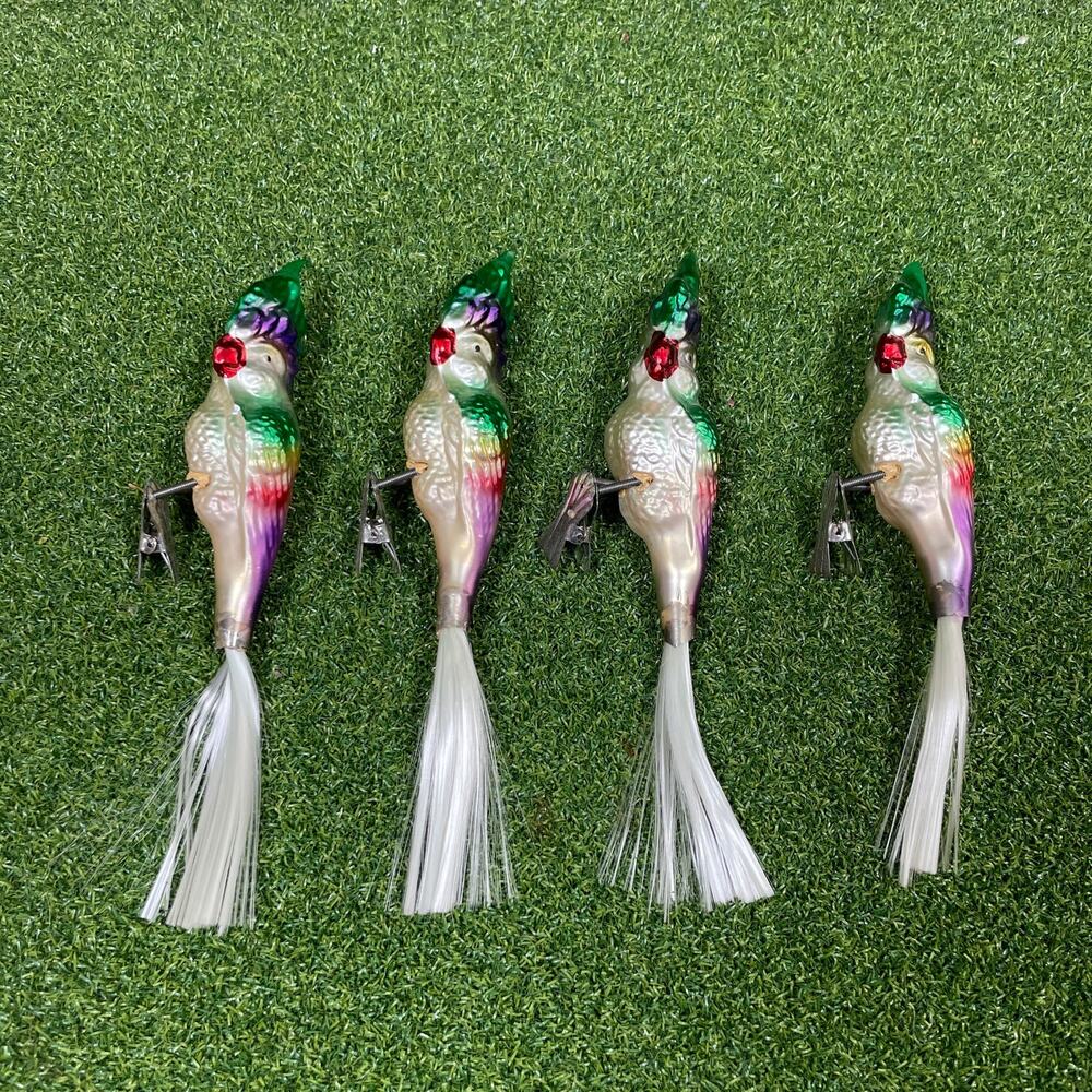 Vintage Blown Glass Bird Christmas Ornaments Clip On Spun Tails MCM Read